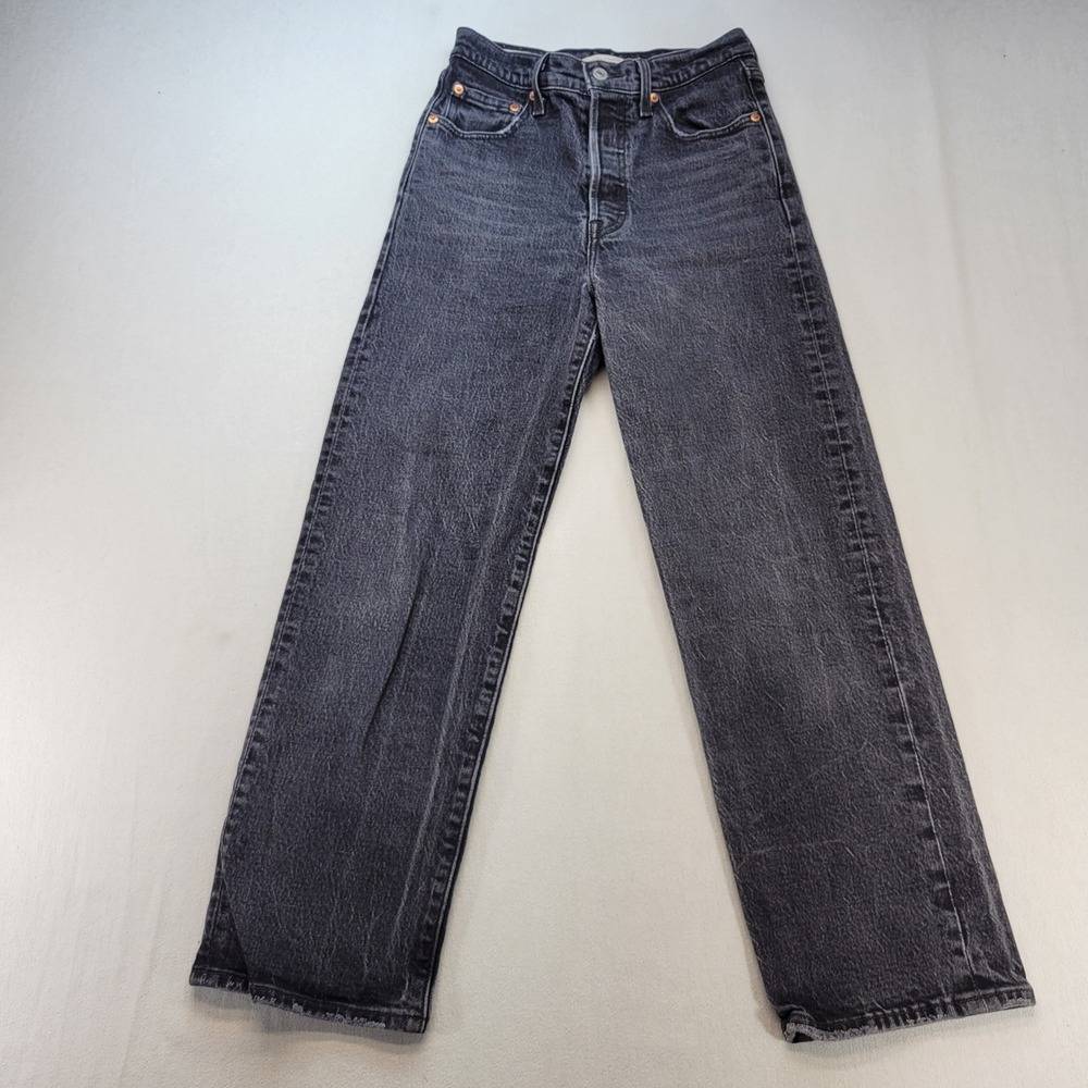 Levis Ribcage Straight Jeans Womens 26 Gray High Rise Button Fly Denim